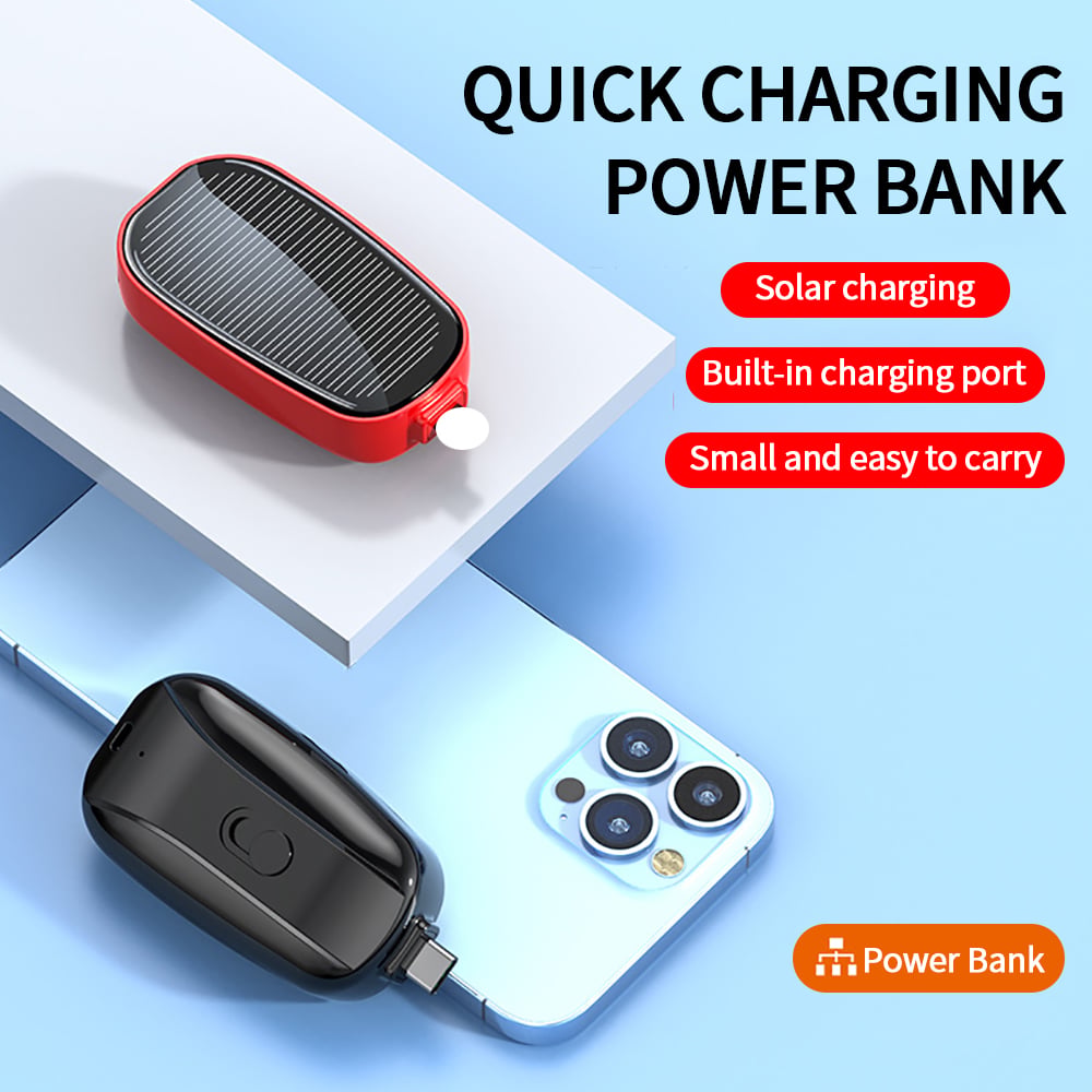 Mini Emergency Solar Power Bank – Compact Solar Charger with Lightning or Type-C Connector