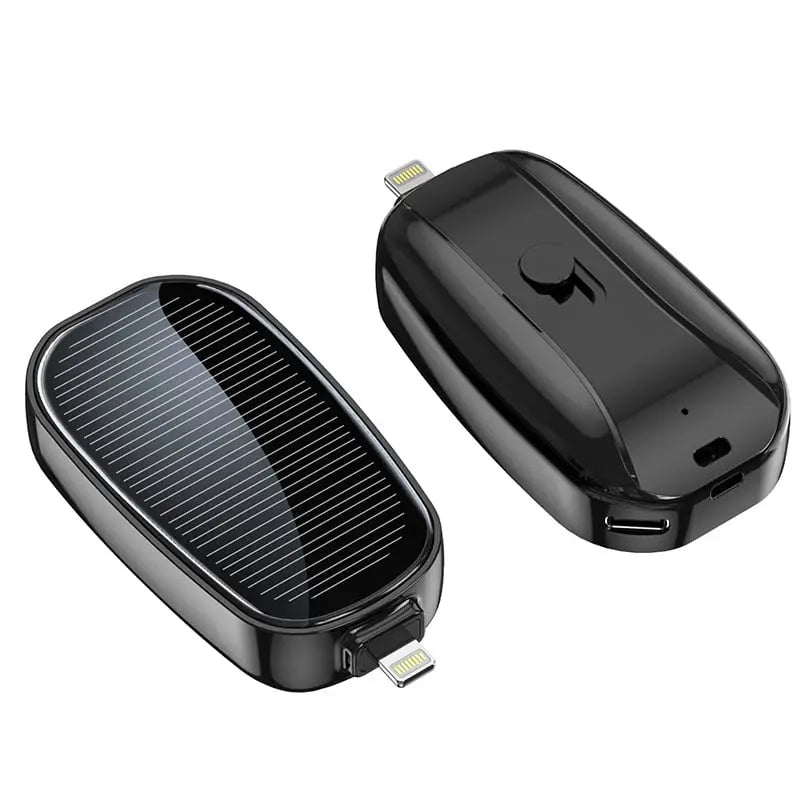 Mini Emergency Solar Power Bank – Compact Solar Charger with Lightning or Type-C Connector
