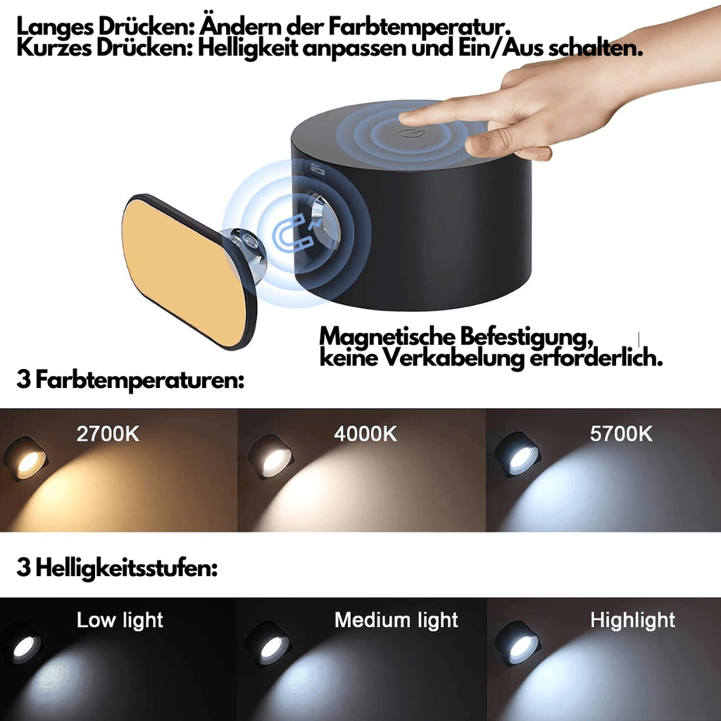 360° wireless rechargeable wall light | Versatile LED lighting solution
