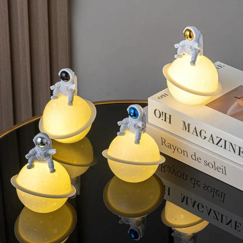 AstroLume Astronaut Sculpture with Planet Night Light | Modern Decorative Highlight | Environmentally Friendly PVC & ABS | 9.8 x 12.1 cm