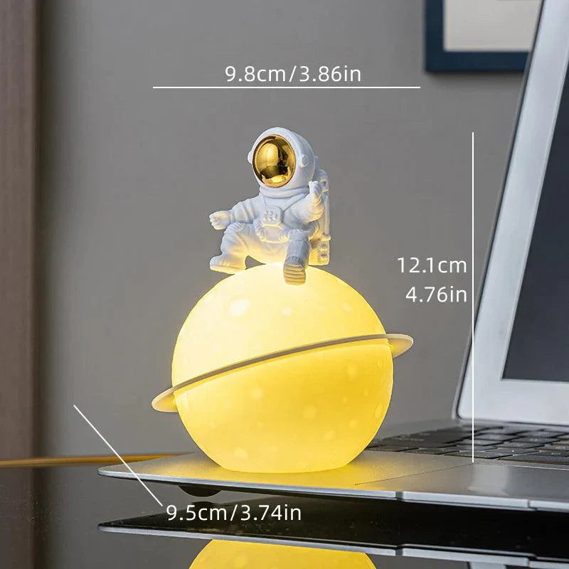 AstroLume Astronaut Sculpture with Planet Night Light | Modern Decorative Highlight | Environmentally Friendly PVC & ABS | 9.8 x 12.1 cm