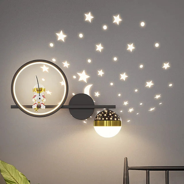 Modern LED children's wall lamp with star projection – night light for children's rooms and bedrooms