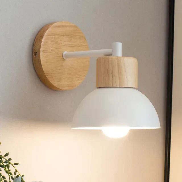 Modern wall lamp made of wood and metal for living room or bedroom - Scandinavian design