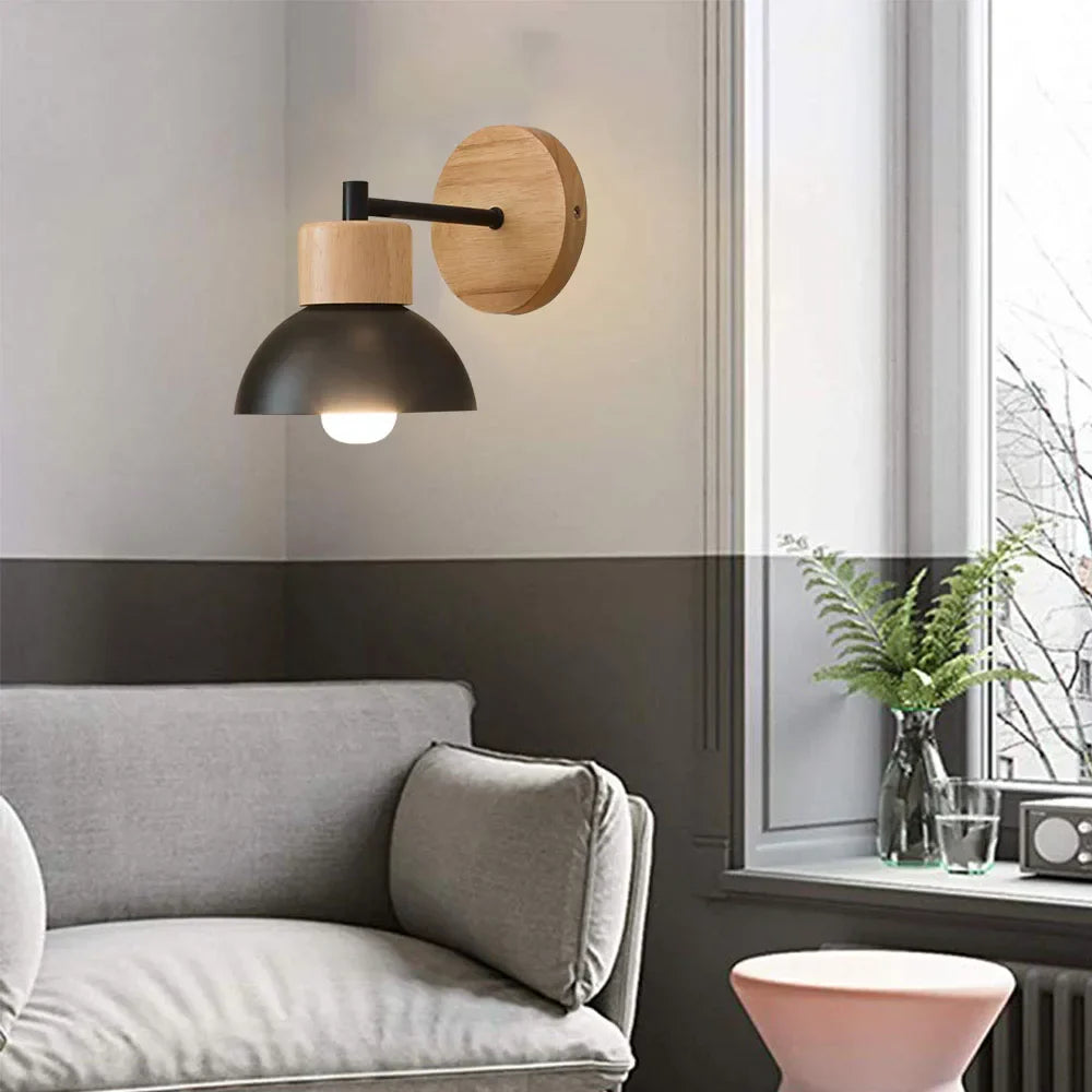 Modern wall lamp made of wood and metal for living room or bedroom - Scandinavian design