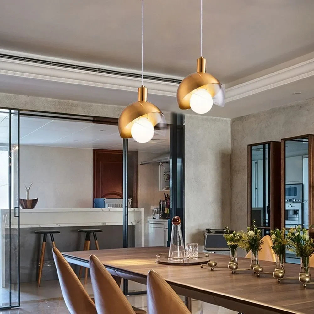 Modern golden pendant lights for dining room and kitchen, elegant design with ball lights
