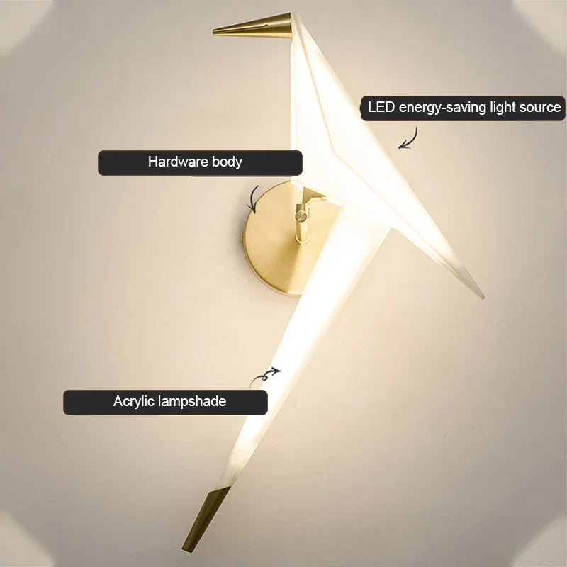 Unusual Wall Lamp with Crane and Paper Motif