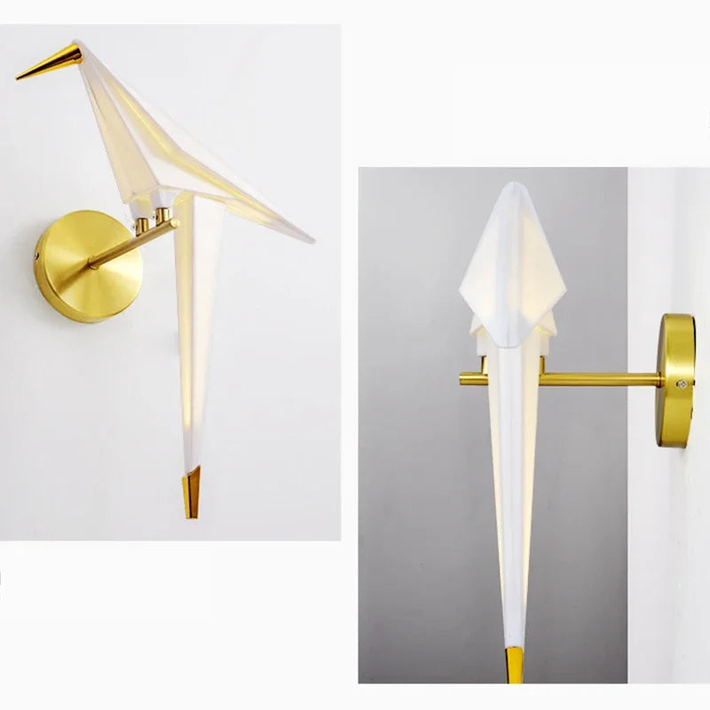 Unusual Wall Lamp with Crane and Paper Motif
