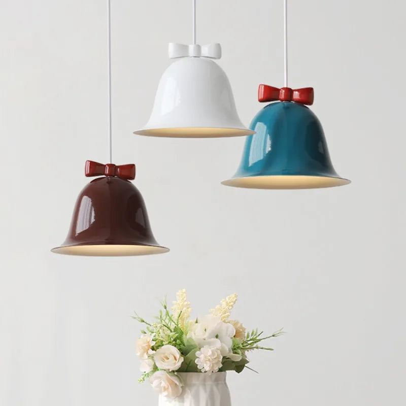 Modern bell-shaped pendant light with bow, designer hanging lamp for dining room & kitchen