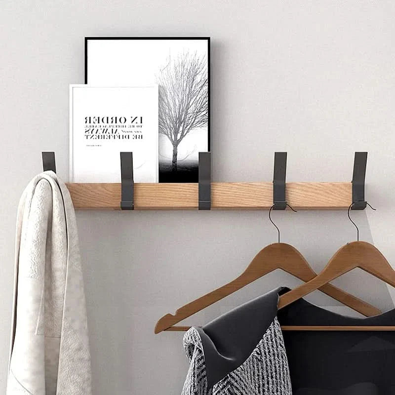 Nordic Wall-Mounted Coat Rack with Movable Hooks – Black