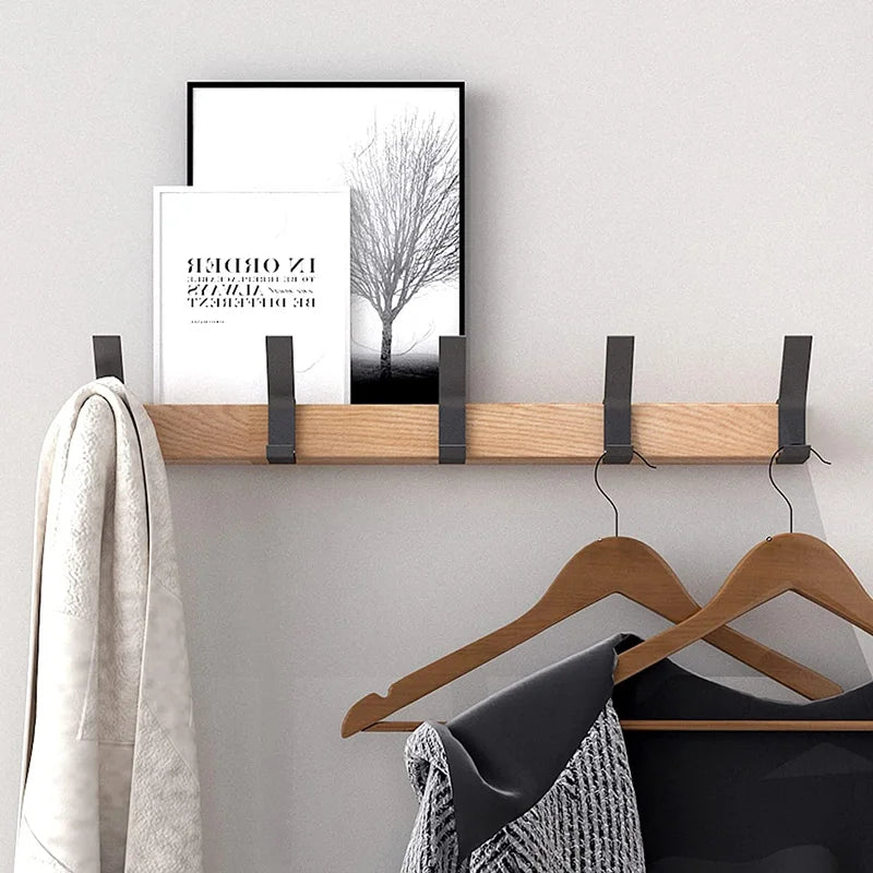 Wall-Mounted Coat Rack with Swivel Hooks – Scandinavian Wooden & Metal Design