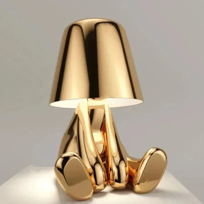 Golden Man LED Thinking Table Lamp – Playful Nightstand Lamp for Bedroom & Decor