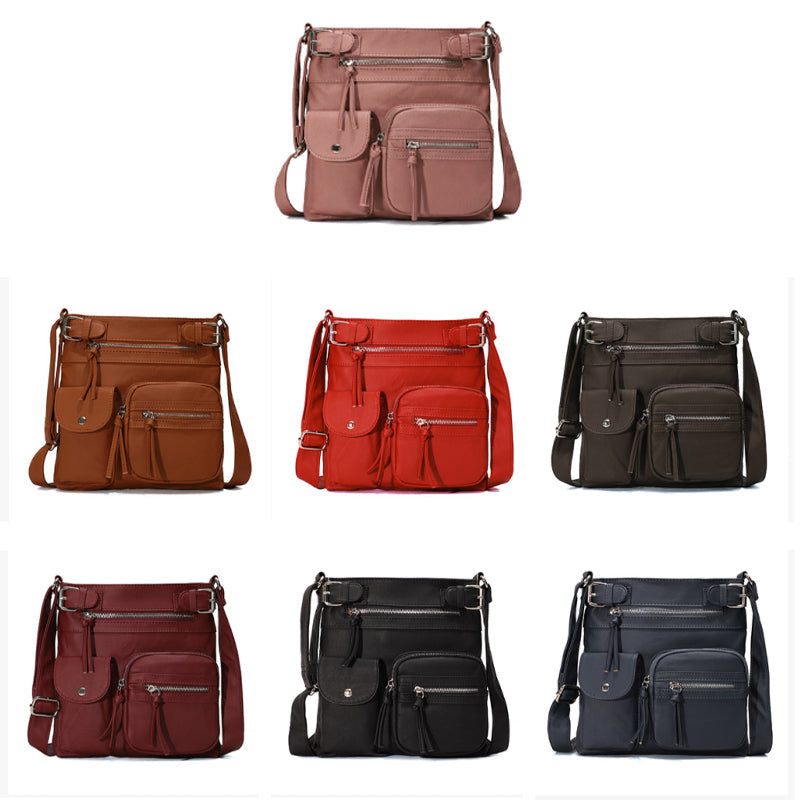 Multi-Pocket Soft PU Shoulder Bag