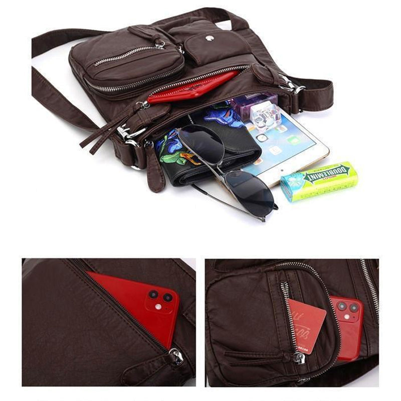 Multi-Pocket Soft PU Shoulder Bag