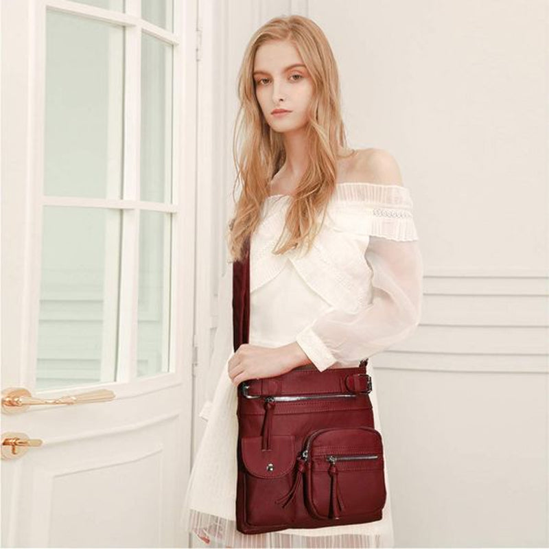 Multi-Pocket Soft PU Shoulder Bag