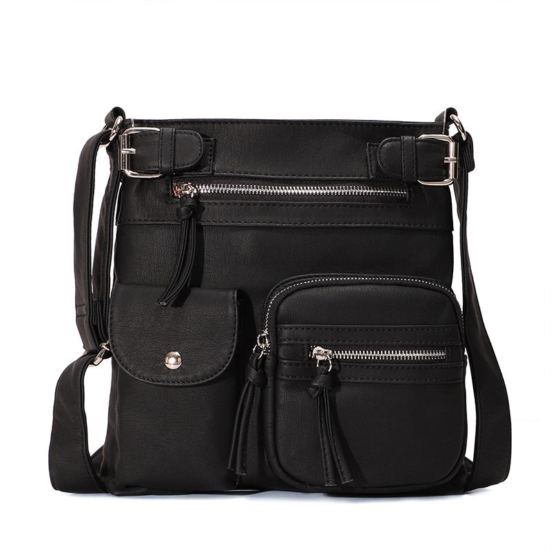 Multi-Pocket Soft PU Shoulder Bag