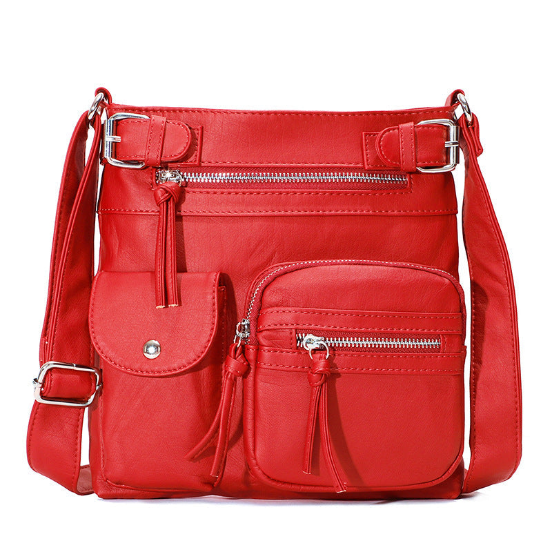 Multi-Pocket Soft PU Shoulder Bag