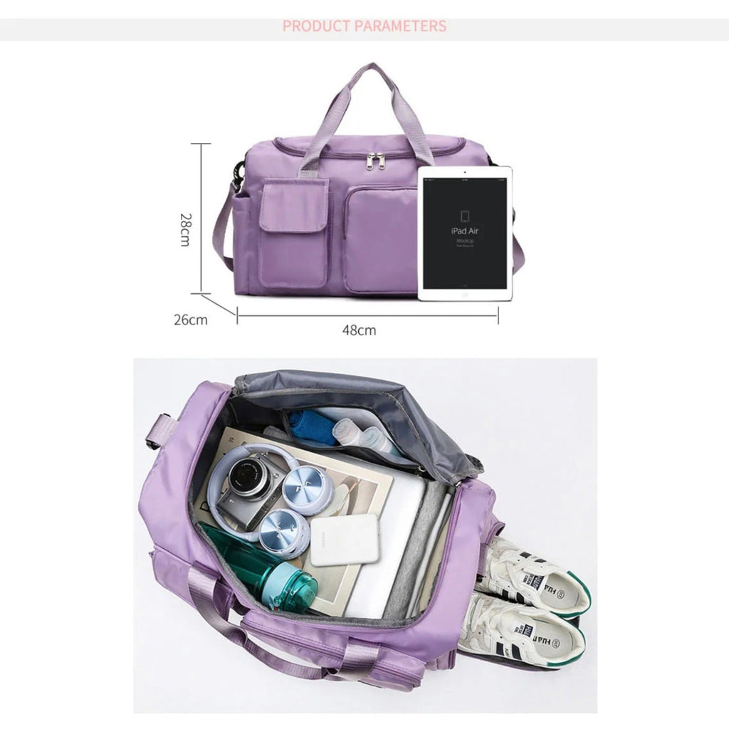 Multi-Pocket Travel Bag, Sports and Gym Duffle with Separate Shoe Compartment