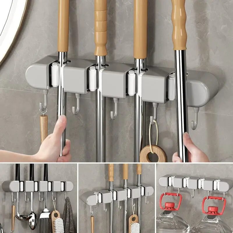 Multifunctional Mop Holder with Hook – Self-Adhesive & Sturdy