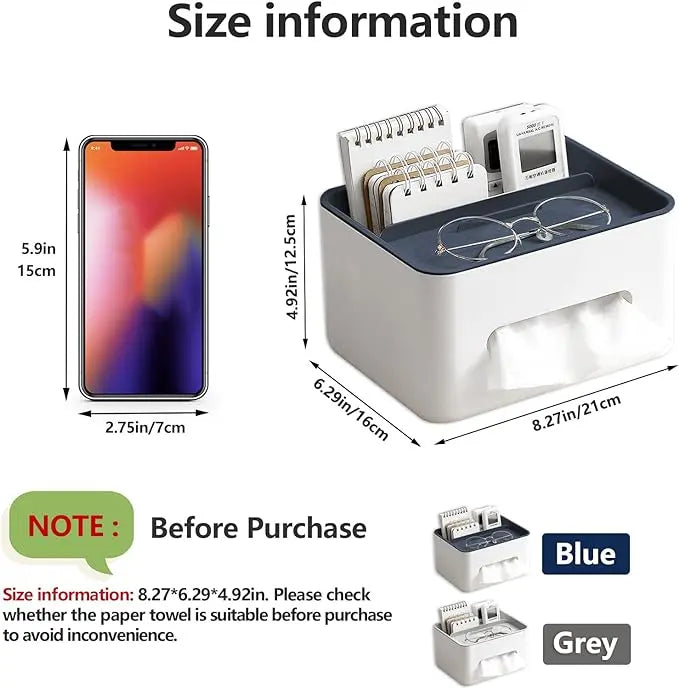 Multifunctional Tissue Box with Organizer – For Bathroom, Office & Living Room