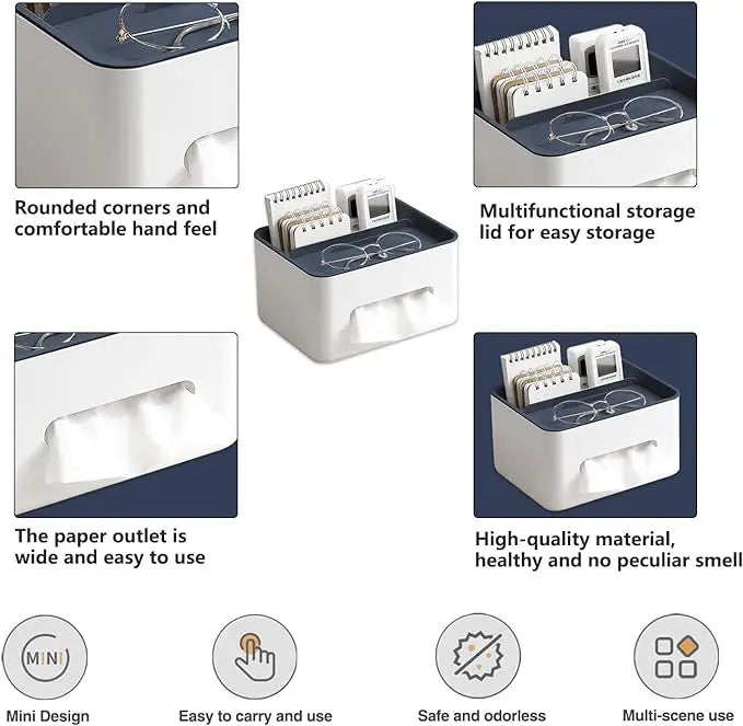 Multifunctional Tissue Box with Organizer – For Bathroom, Office & Living Room