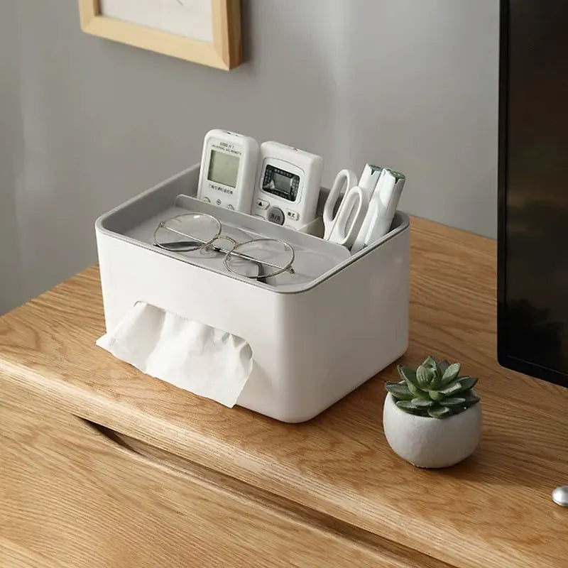 Multifunctional Tissue Box with Organizer – For Bathroom, Office & Living Room
