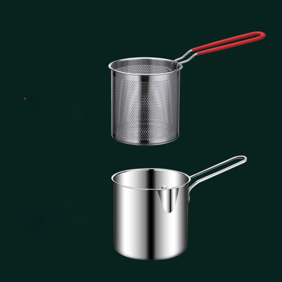 Stainless steel deep fryer with anti-scald handle & oil-saving design