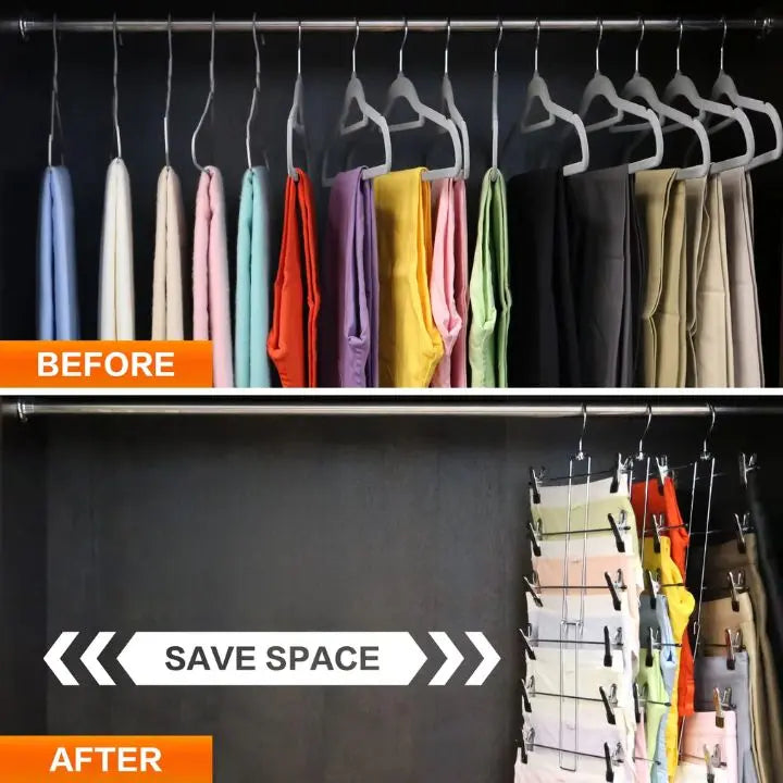 Foldable Metal Clothes Hanger with 12 Non-Slip Clips for 6 Garments