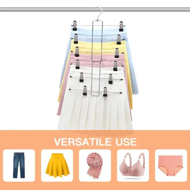 Foldable Metal Clothes Hanger with 12 Non-Slip Clips for 6 Garments