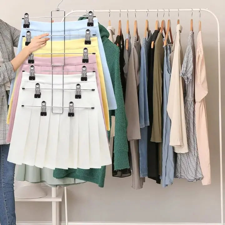 Foldable Metal Clothes Hanger with 12 Non-Slip Clips for 6 Garments