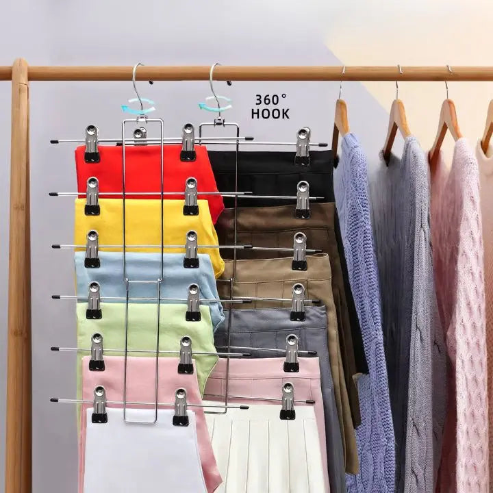 Foldable Metal Clothes Hanger with 12 Non-Slip Clips for 6 Garments