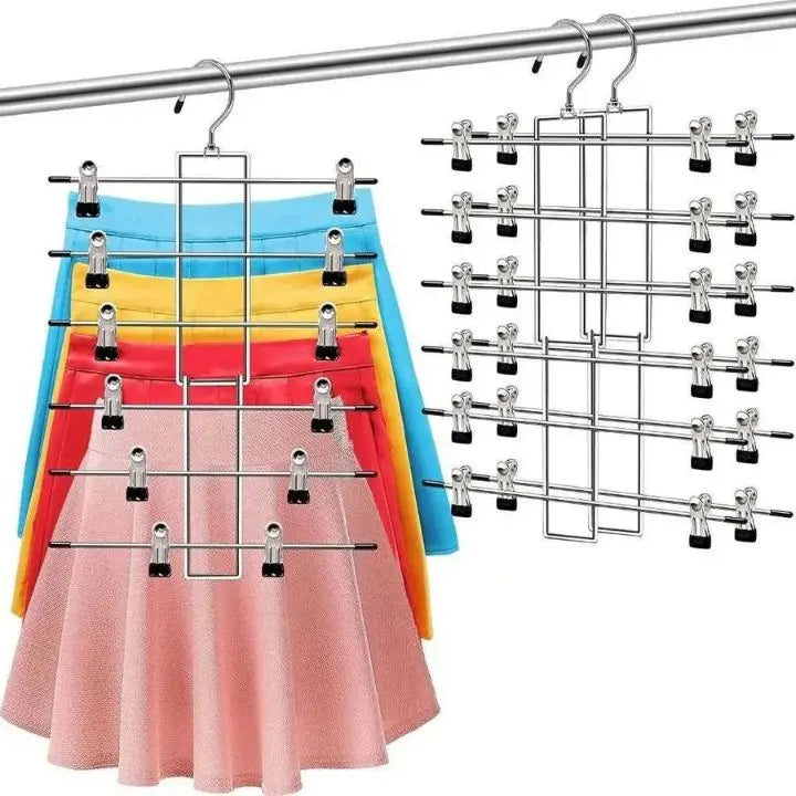 Foldable Metal Clothes Hanger with 12 Non-Slip Clips for 6 Garments