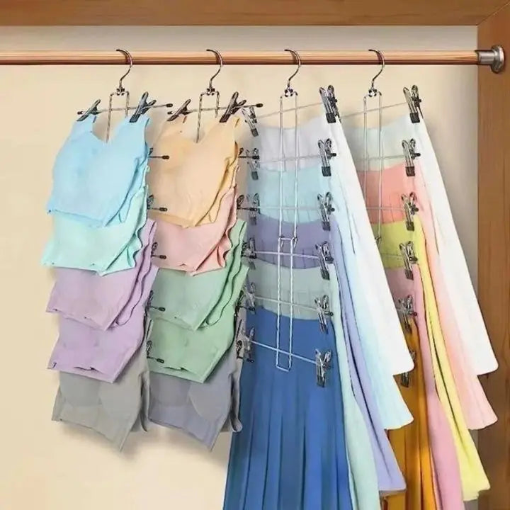Foldable Metal Clothes Hanger with 12 Non-Slip Clips for 6 Garments