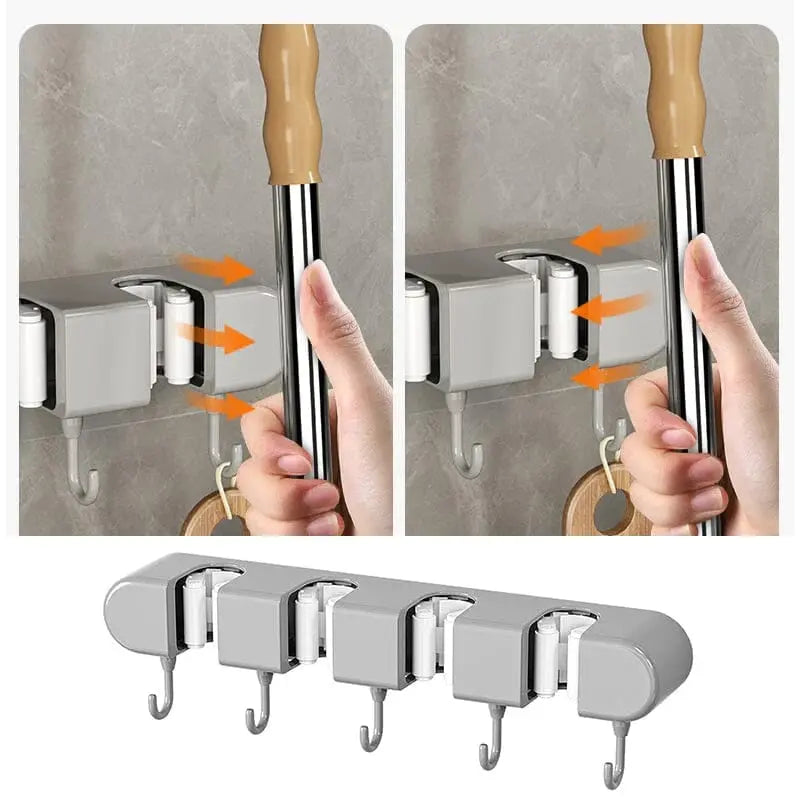 Multifunctional Mop Holder with Hooks