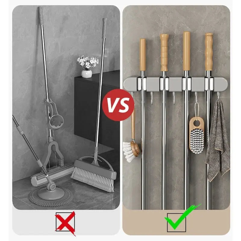 Multifunctional Mop Holder with Hooks