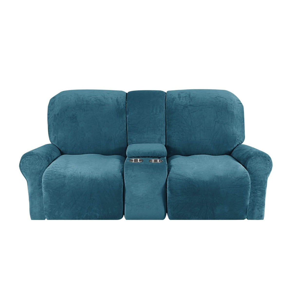 2-Seater Recliner Sofa Cover with Cup Holders – Velvet Plush