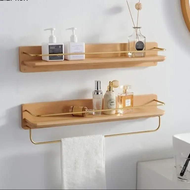 Wall coat rack made of bamboo with shelf & sturdy hooks