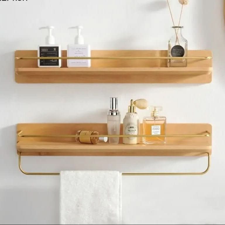 Wall coat rack made of bamboo with shelf & sturdy hooks