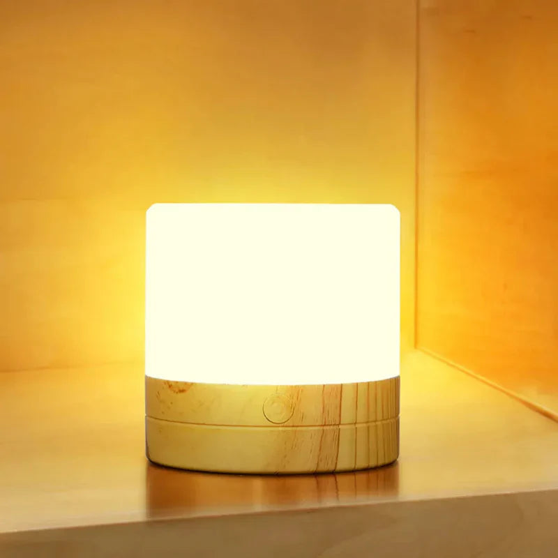Nightstand Lamp Touch Dimmable Wood