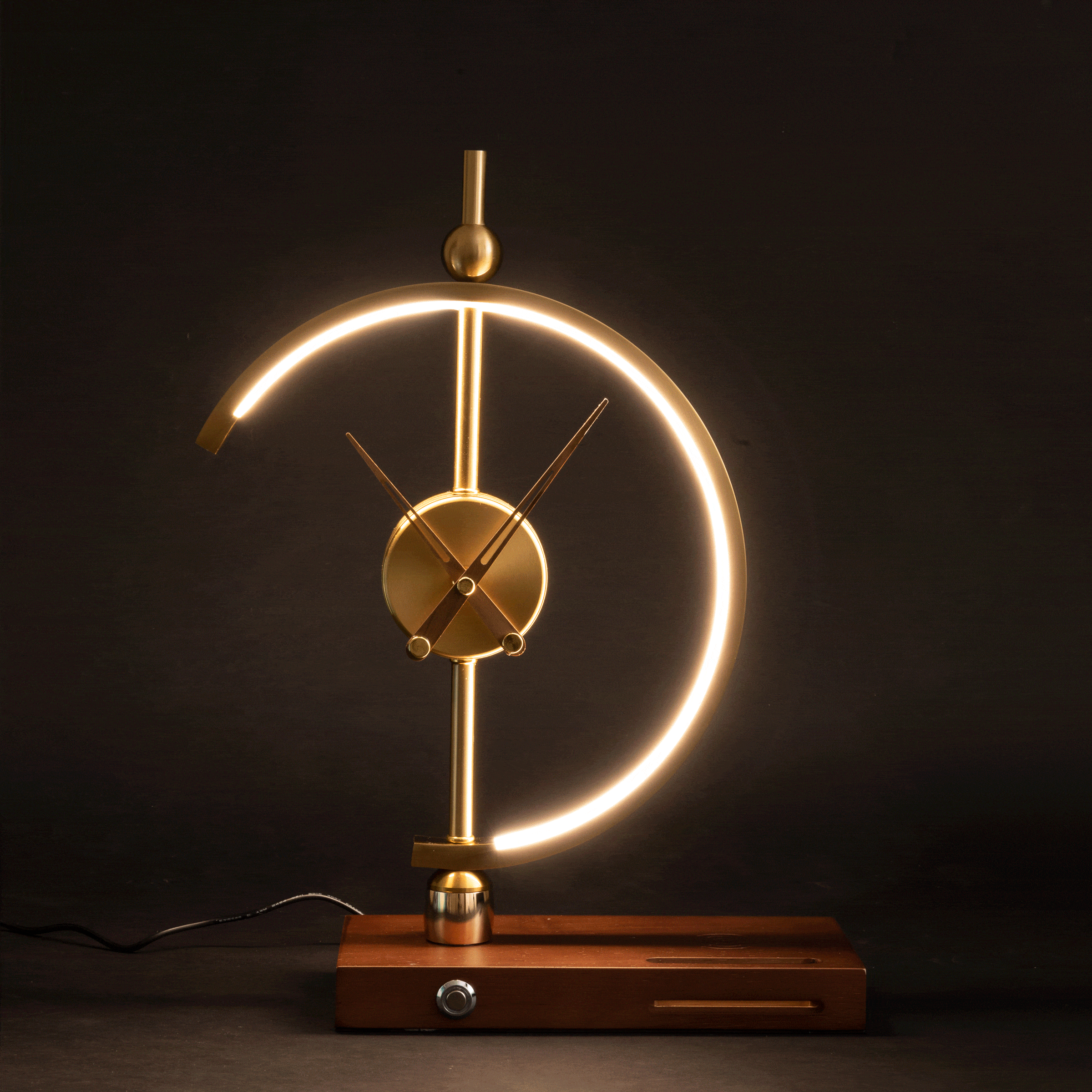 Designer clock with LED lamp and built-in charging