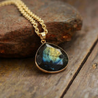 Refined Labradorite Drop Necklace with Luxury Gold Finish - Elyria