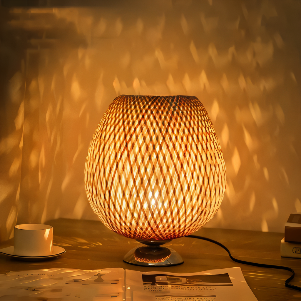 NatureHue – Vintage Bamboo Table Lamp – Creative Woven Rattan Desk Light