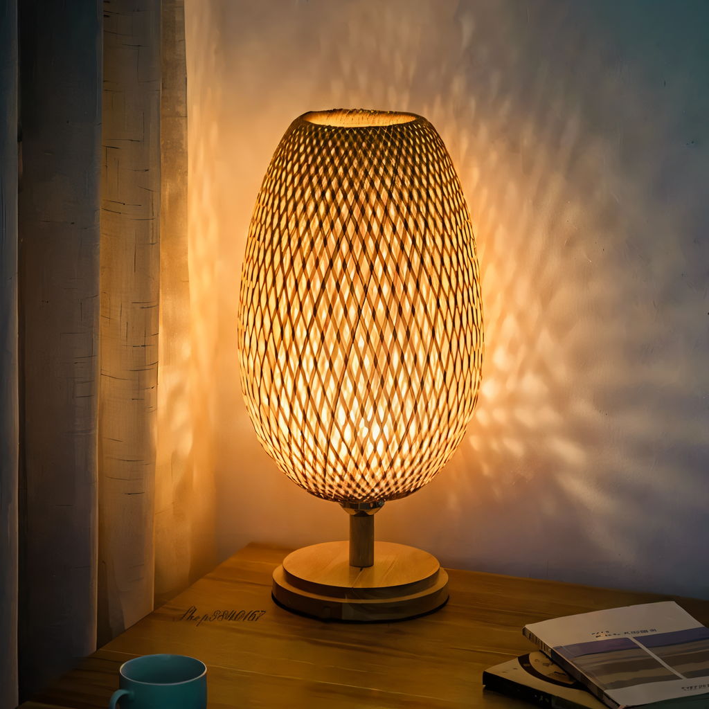 NatureHue – Vintage Bamboo Table Lamp – Creative Woven Rattan Desk Light