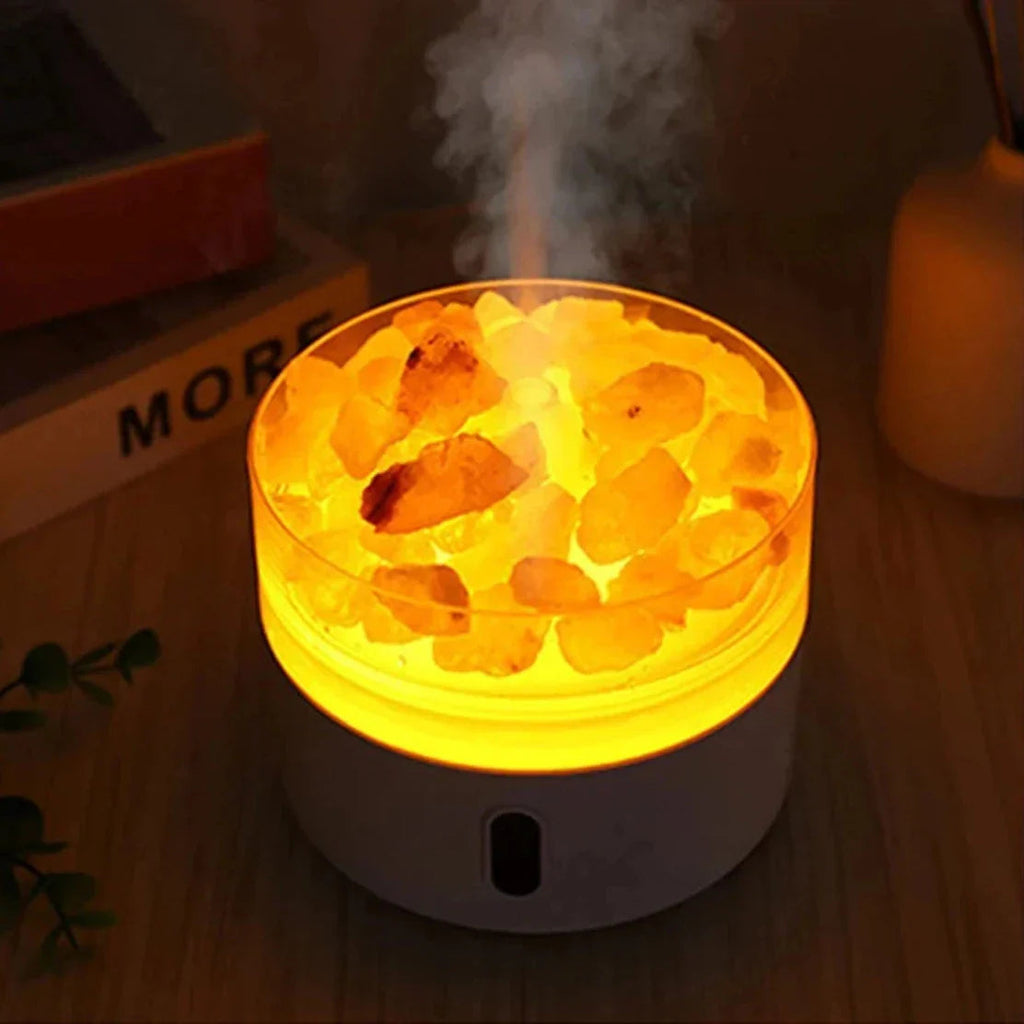 Salt Lamp Diffuser - USB Ultrasonic Essential Oil Humidifier with Himalayan Salt Crystals & Night Light