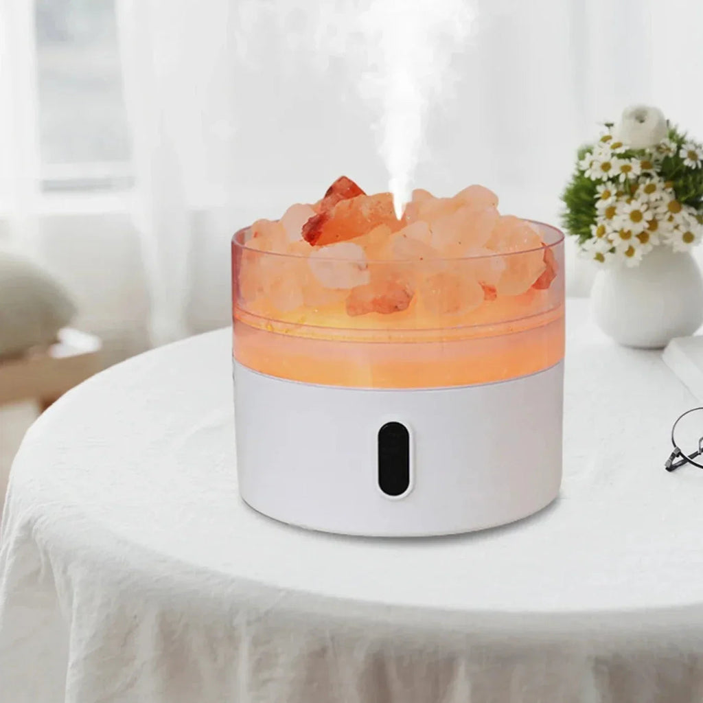 Salt Lamp Diffuser - USB Ultrasonic Essential Oil Humidifier with Himalayan Salt Crystals & Night Light