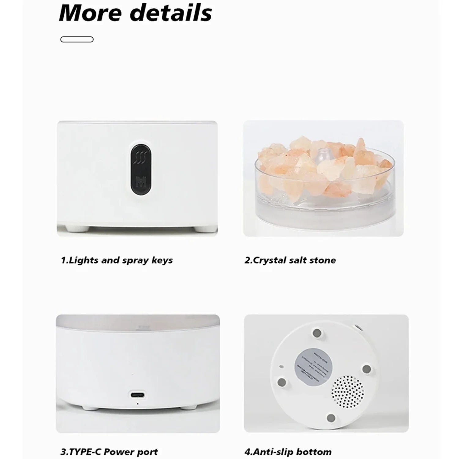 Salt Lamp Diffuser - USB Ultrasonic Essential Oil Humidifier with Himalayan Salt Crystals & Night Light