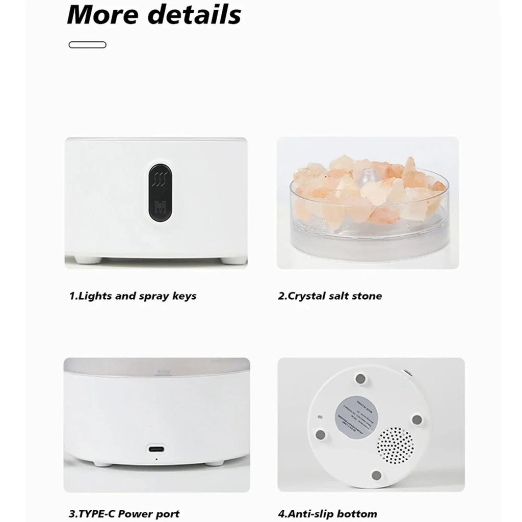 Salt Lamp Diffuser - USB Ultrasonic Essential Oil Humidifier with Himalayan Salt Crystals & Night Light