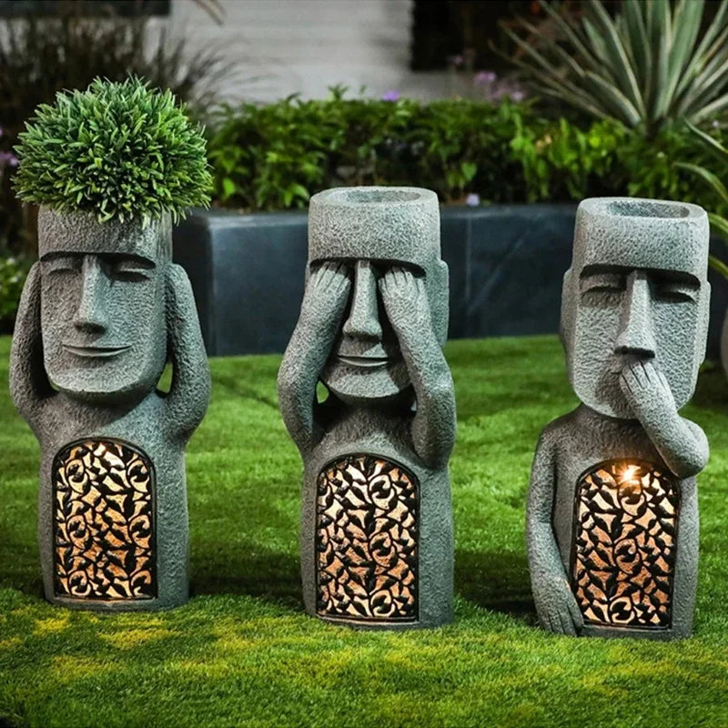 Easter Island Flower Pot Statue with LED Light - MoaiGlow