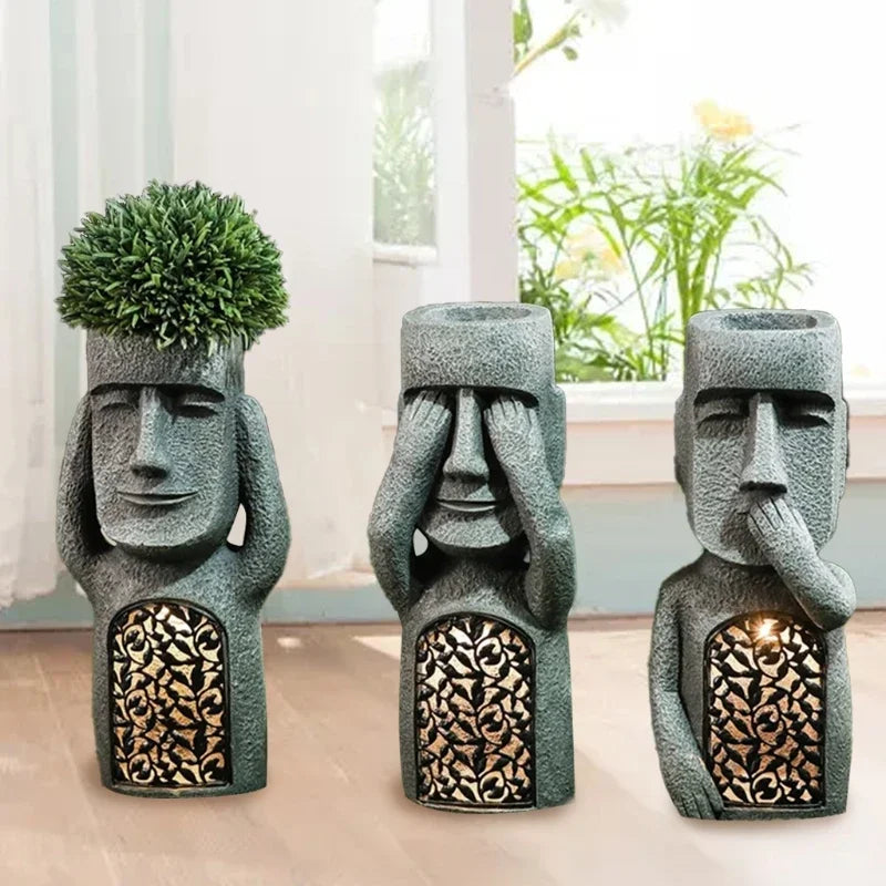 Easter Island Flower Pot Statue with LED Light - MoaiGlow