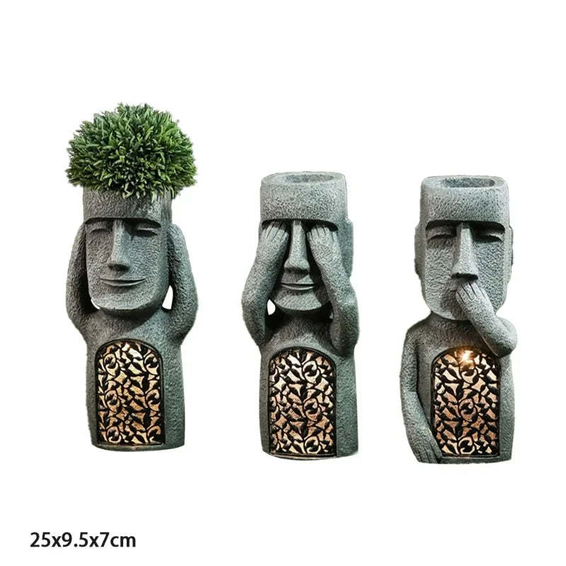 Easter Island Flower Pot Statue with LED Light - MoaiGlow