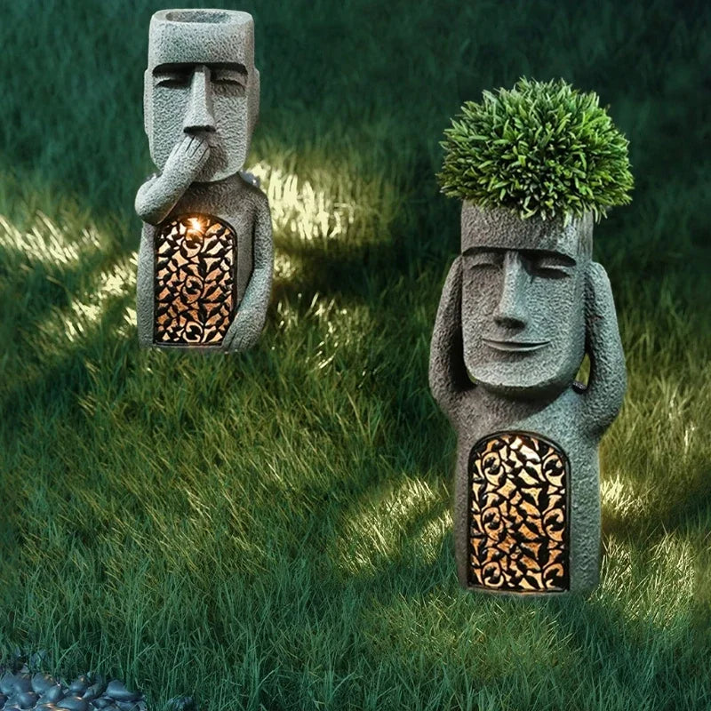 Easter Island Flower Pot Statue with LED Light - MoaiGlow